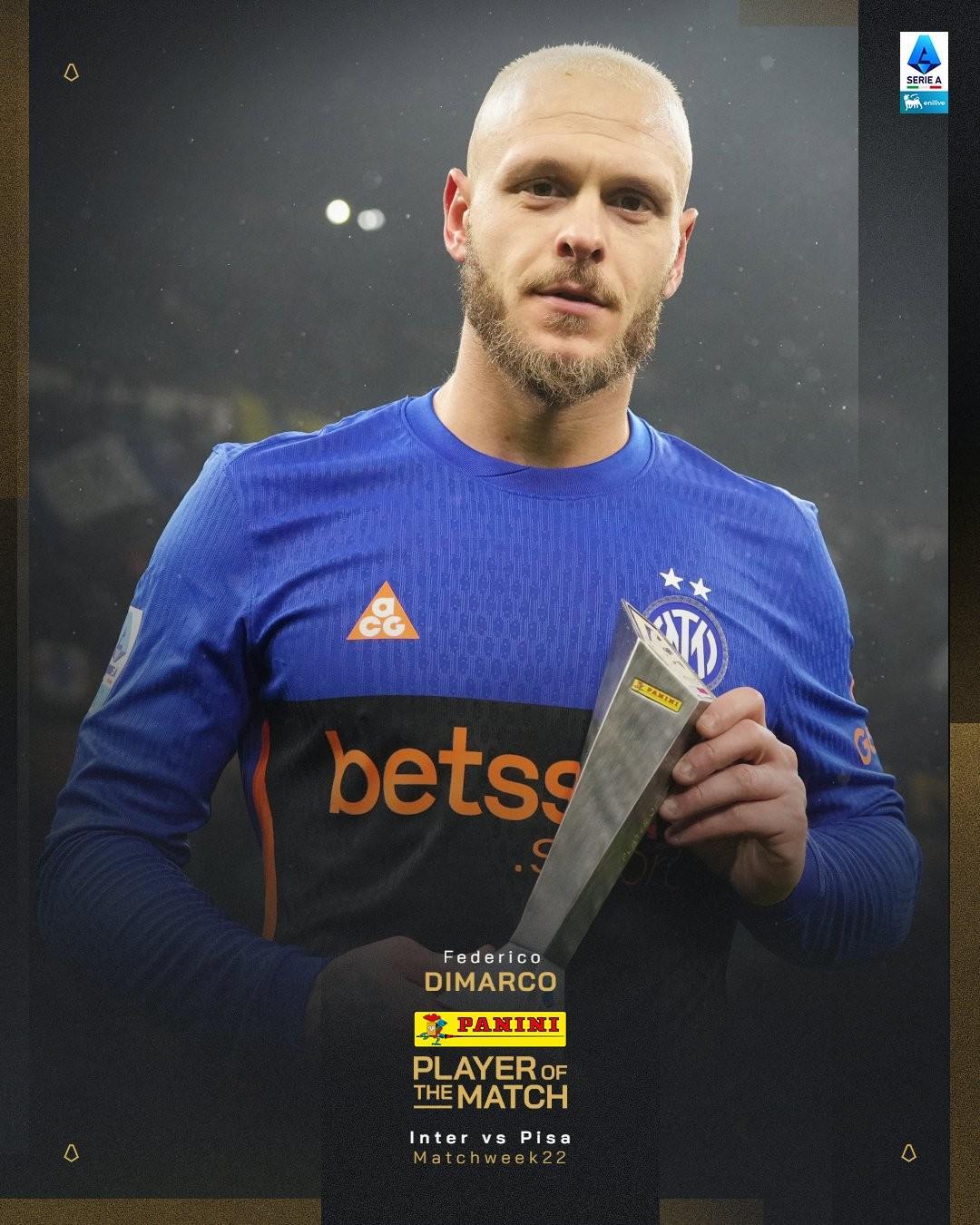 替补出场独造三球，迪马尔科当选国米vs比萨全场最佳